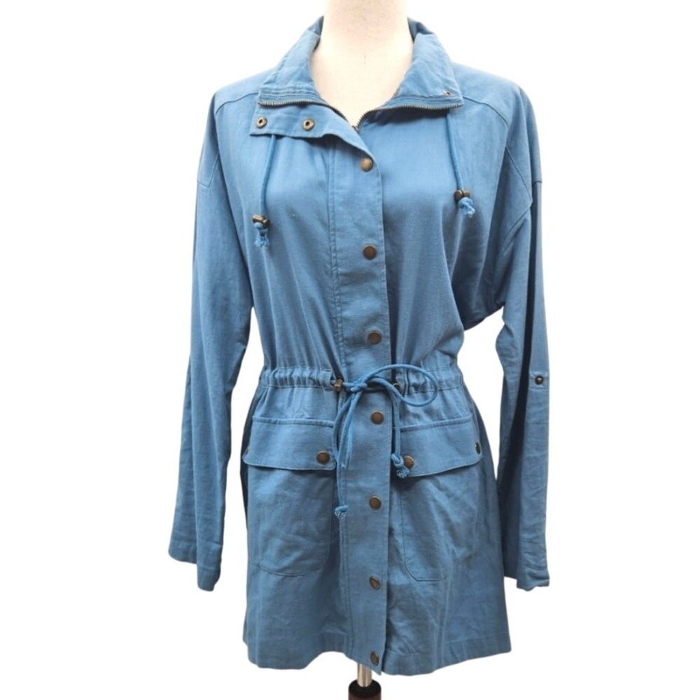 G. H. Bass Blue‎ Lightweight Anorak Jacket Button Down Drawstring Utility Coat